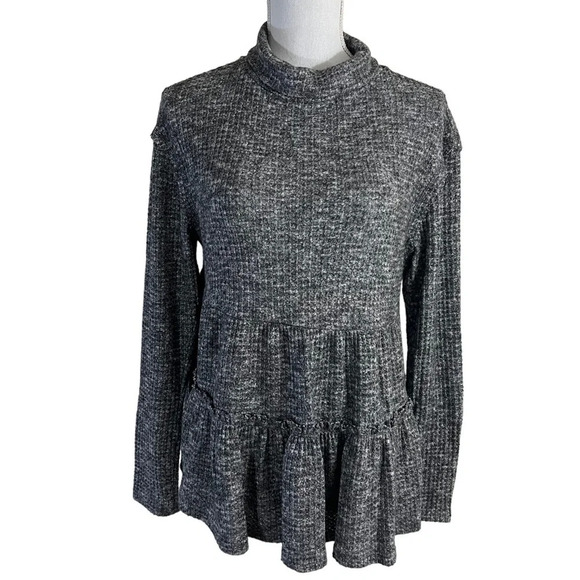 Eri + Ali Tops - Anthropologie Eri + Ali Gray Sweater Blouse Small Mock Neck Ruffle Babydoll Fit